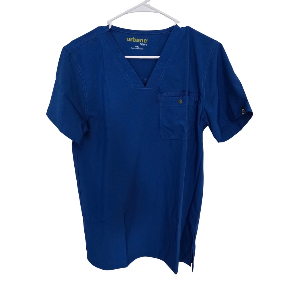 Lot of 3 NWT Urbane Men Scrub Tops Small Blue V Neck Medical Uniform